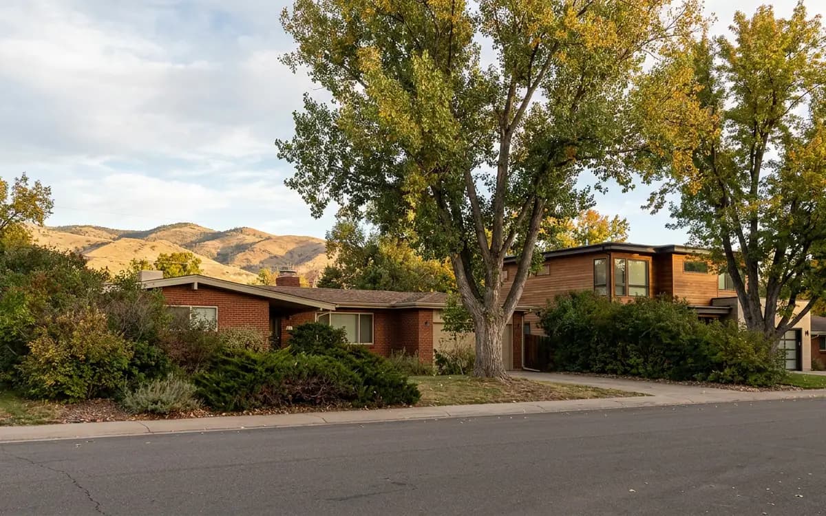 Littleton brick ranch and a newer remodeled home beneath mature trees