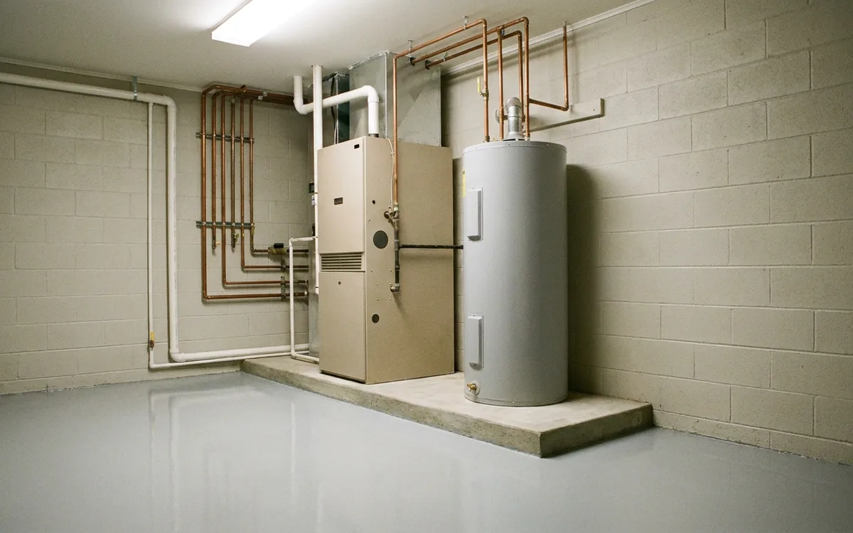 Gas furnace and water heater in a purpose-built mechanical room