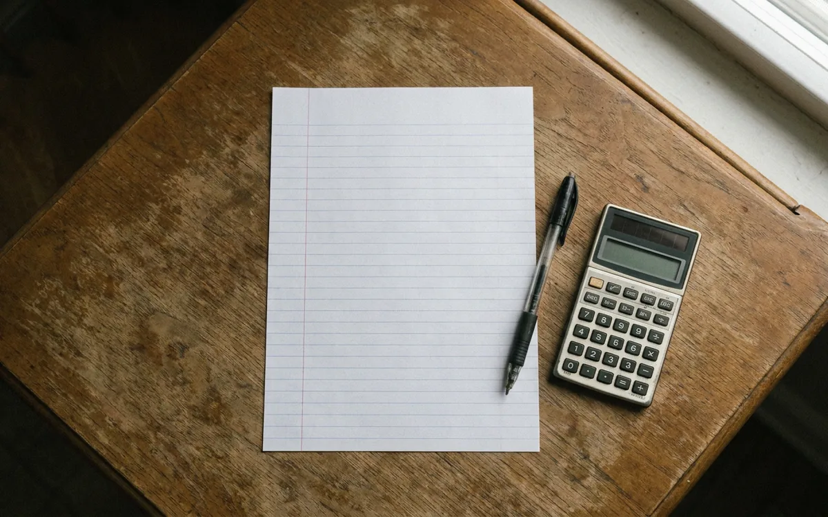 Blank estimate paperwork and a pen on a kitchen table in morning light