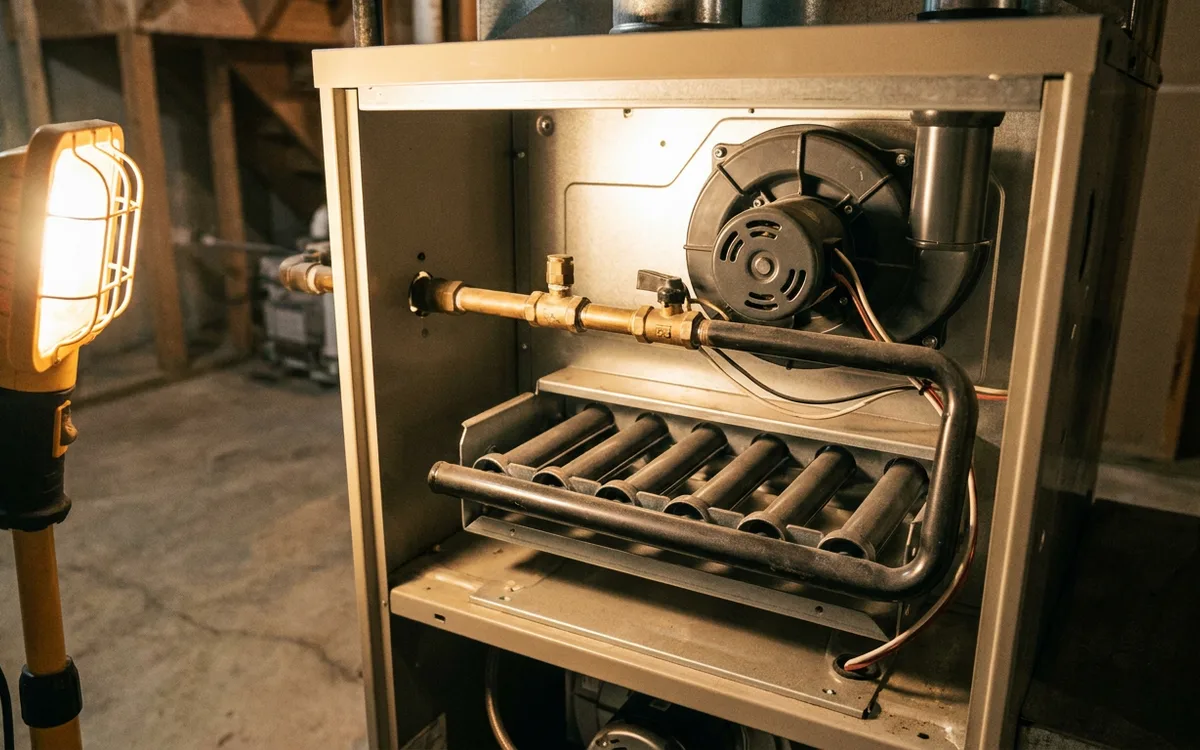 Indoor furnace and evaporator coil assembly installed together in a basement