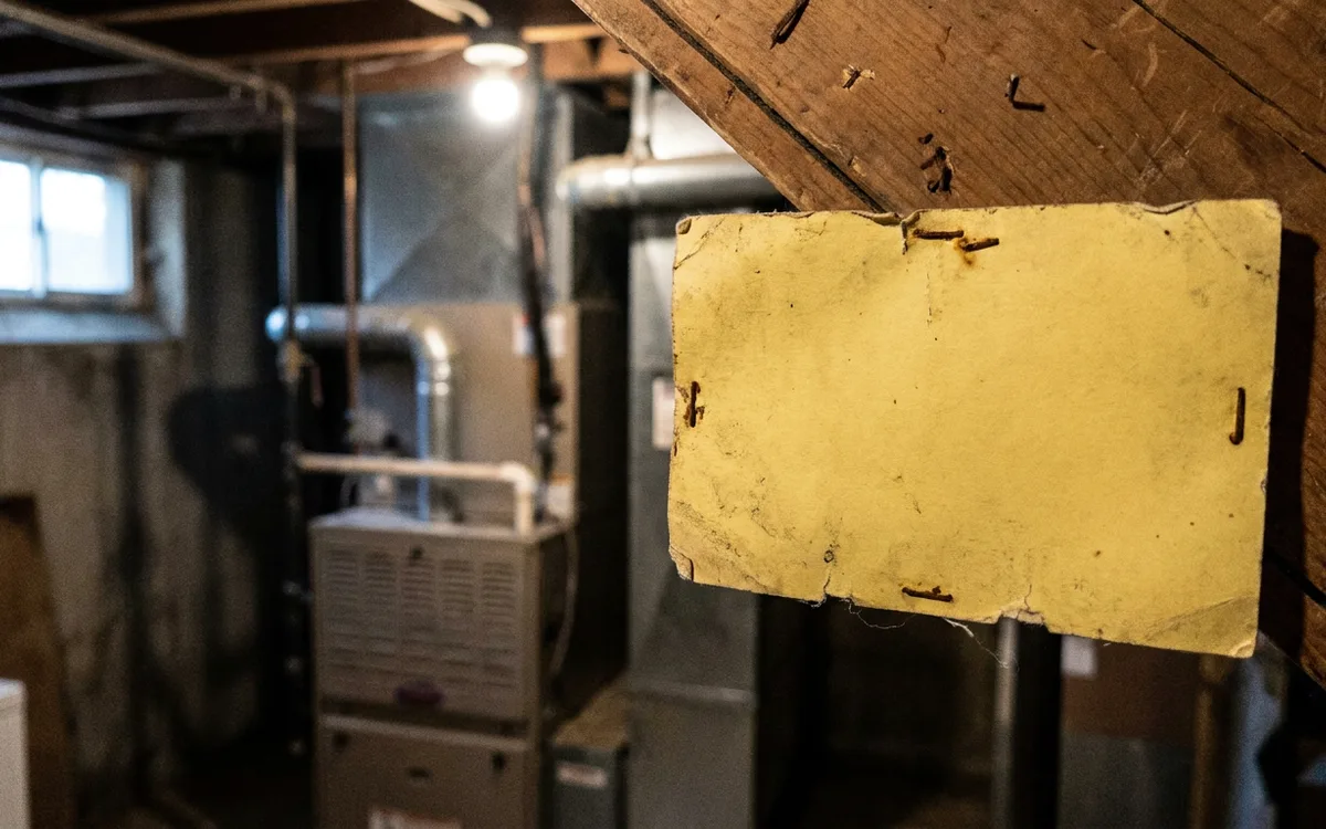 Inspection tag attached to a newly installed furnace cabinet